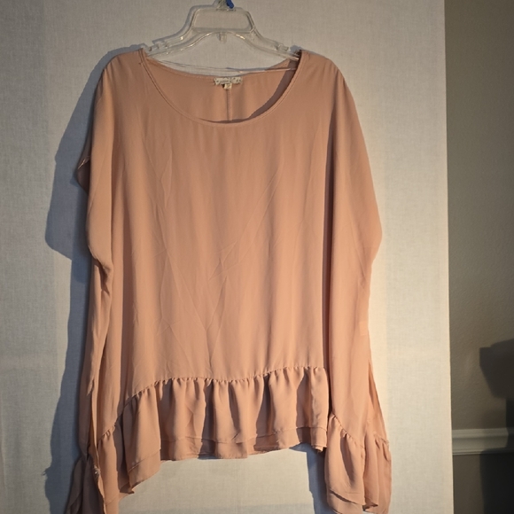 Wishlist Tops - Women's Blush Pink Ruffle Hem Long Sleeve Top